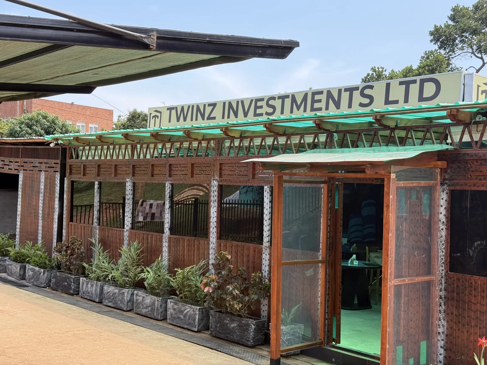 Twinz Investments restaurant exterior in Bunga, along Ggaba Road